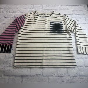 Anthropologie English Factory Striped Knit Blouse with Pink and Black Accents.S.
